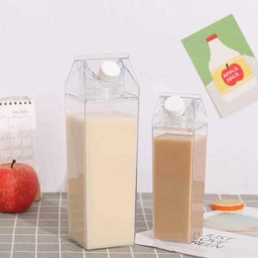 2pc 500/1000ML Water Bottle Plastic Clear Milk Carton Shaped Box Juice Drinking Cups